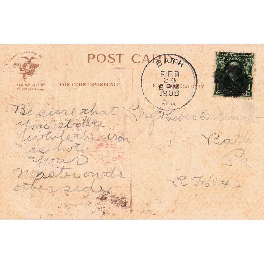 Valentine Postcard George A Nass Cupid Blacksmith Anvil Hearts 1908 Antique - Picture 2 of 2